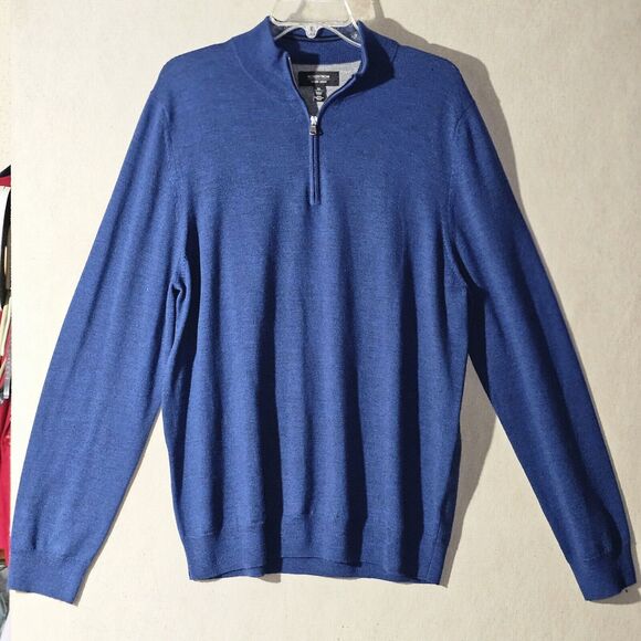 Nordstrom Merino Wool Henley Sweater 1/4 Zip  Mens XL Blue Preppy Small Flaw - Picture 9 of 10